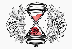 I want a design to print on t-shirts. The design is an hourglass with a wristwatch in the middle with Amazigh numbers, and this watch is surrounded by planets and Ashulk roses. tattoo idea