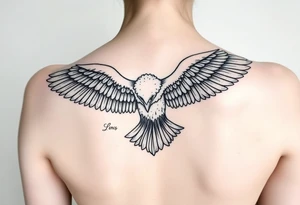 majestic eagle spreading wings against mountain peaks tattoo idea