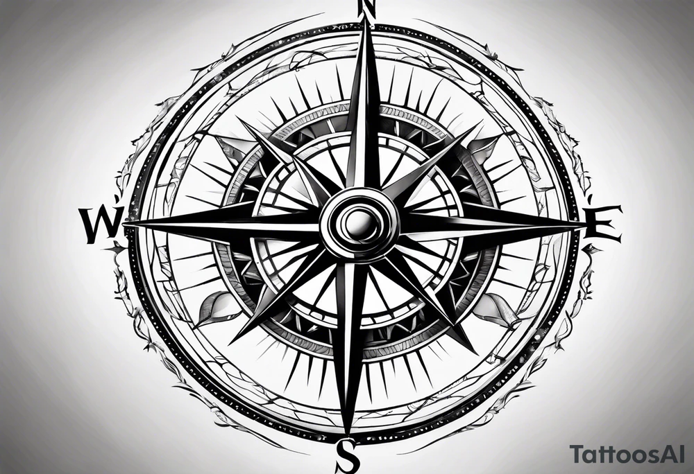 A black and white detailed compass tattoo idea