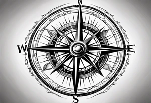 A black and white detailed compass tattoo idea