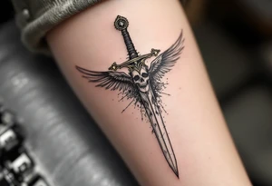 Momentum mori engraved on the sword of the angel of death tattoo idea