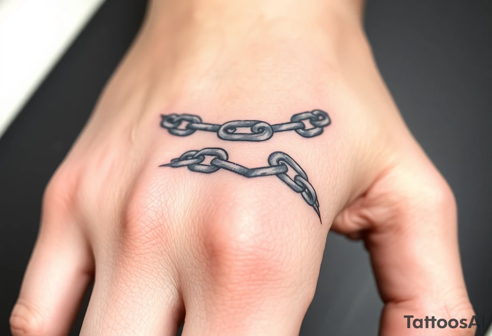 Chains wrapped on thumb and pointer finger connecting together tattoo idea