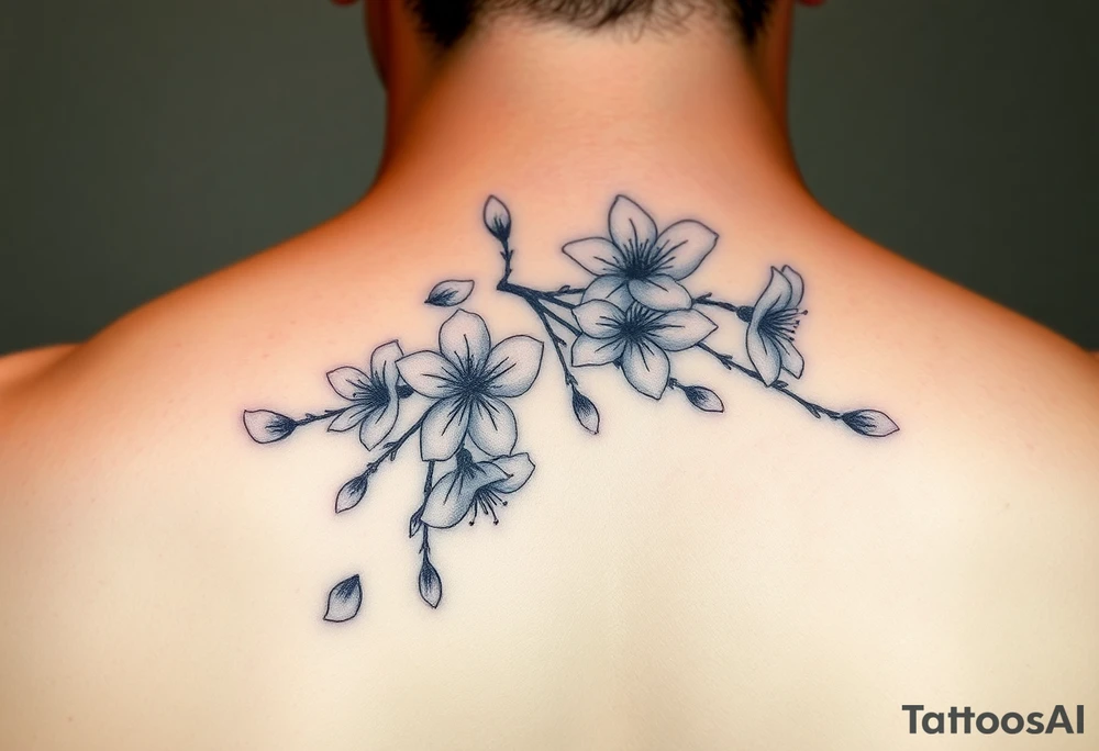 delicate cherry blossoms swirling in spring breeze with petals tattoo idea