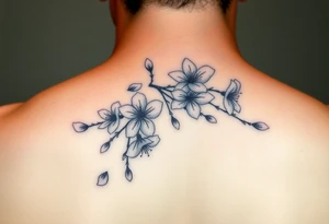 delicate cherry blossoms swirling in spring breeze with petals tattoo idea