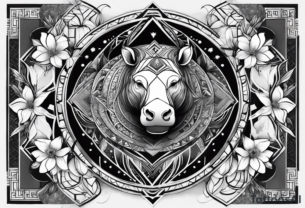 Very asymmetrical, +geometric pattern, with realistic full moon, with hippo at side look, +tribal, +geometric, +inkart , +blackwork, +grey scale, + sketch
with wintersweet flower bud, +portrait orientation, +inkart touch, tattoo idea