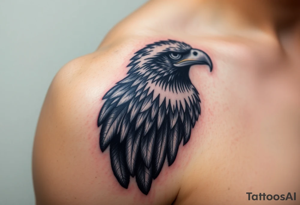 A detailed black-and-gray eagle with intricately shaded feathers, symbolizing strength and wisdom tattoo idea