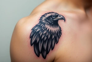 A detailed black-and-gray eagle with intricately shaded feathers, symbolizing strength and wisdom tattoo idea