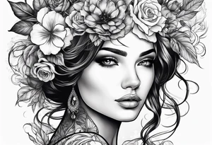 woman with flower growth out of her head tattoo idea