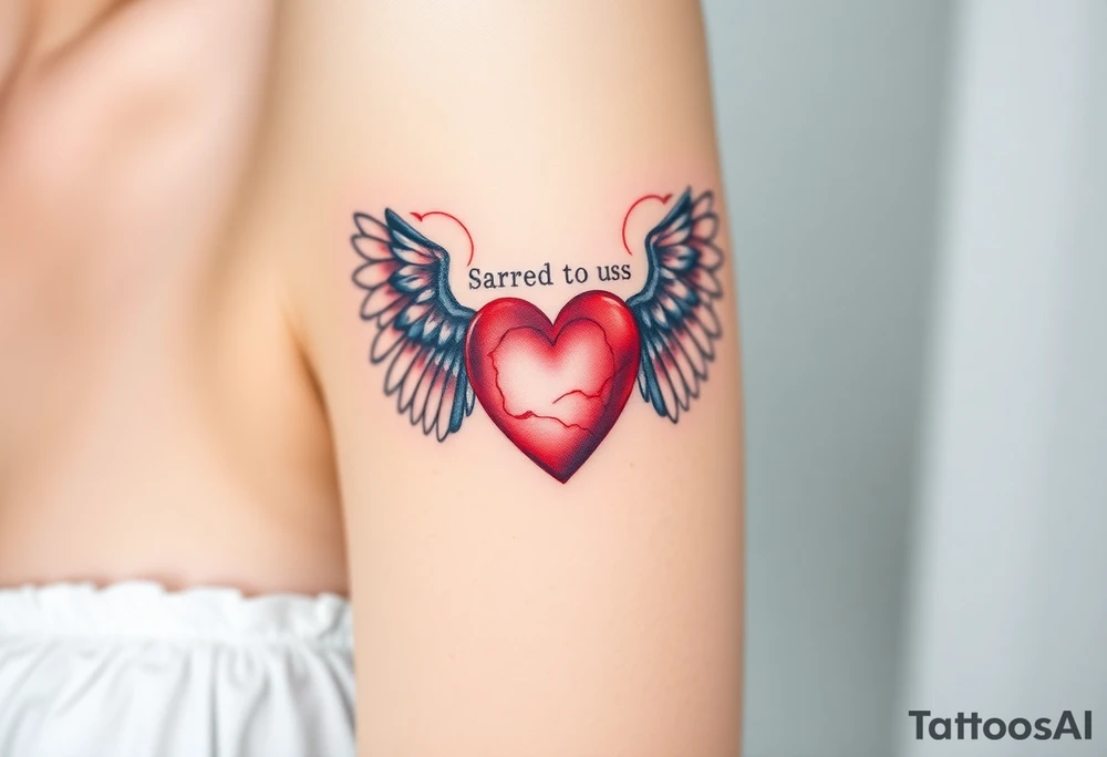dainty catholic sacred heart with angel wings tattoo idea
