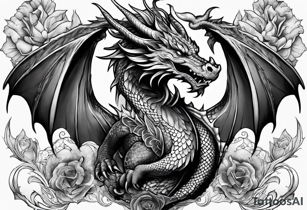 Dragon protecting a heart tattoo idea