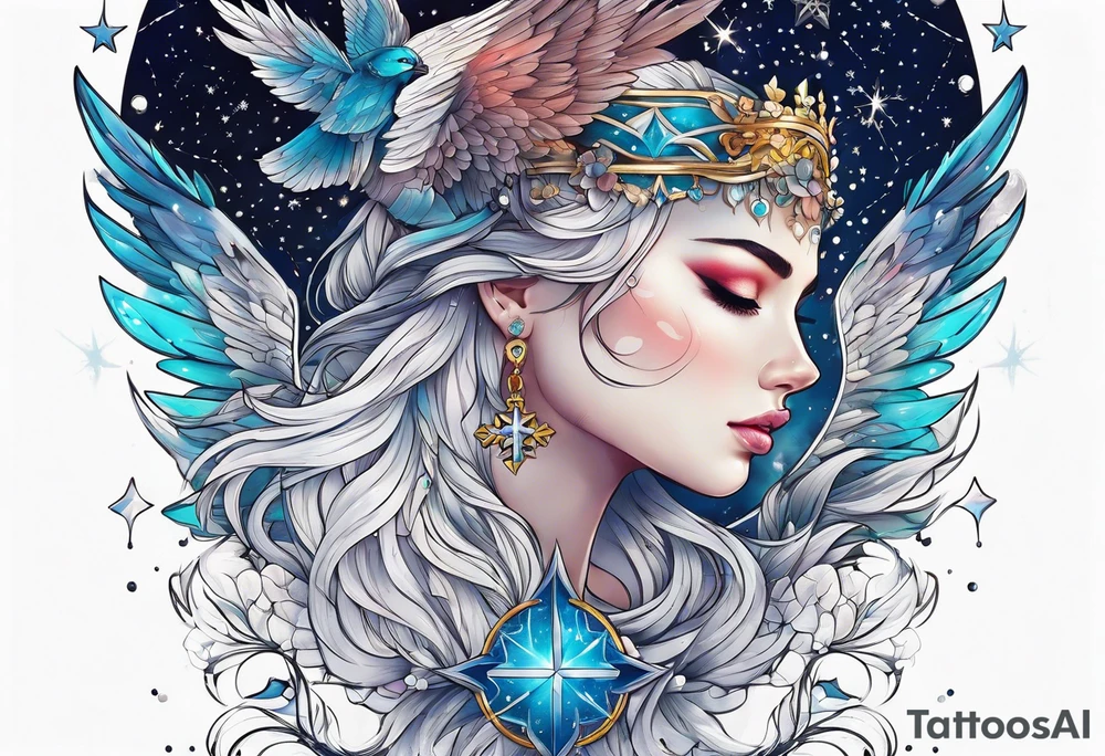 Constellation, wing , snow , cross tattoo idea