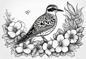 Pacific golden plover with Hawaiian flowers tattoo idea