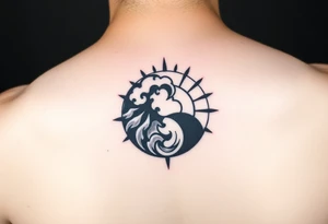 yin-yang one side storm one side sunshine meditative silhouette tattoo idea