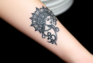 beautiful woman dmt deity with mandala behind head and Om under her tattoo idea