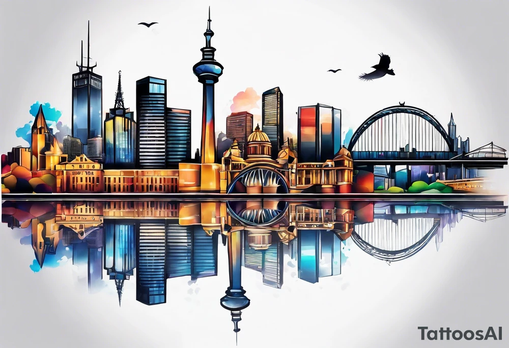 Melbourne Skyline with london skyline reflection tattoo idea