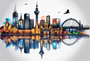 Melbourne Skyline with london skyline reflection tattoo idea