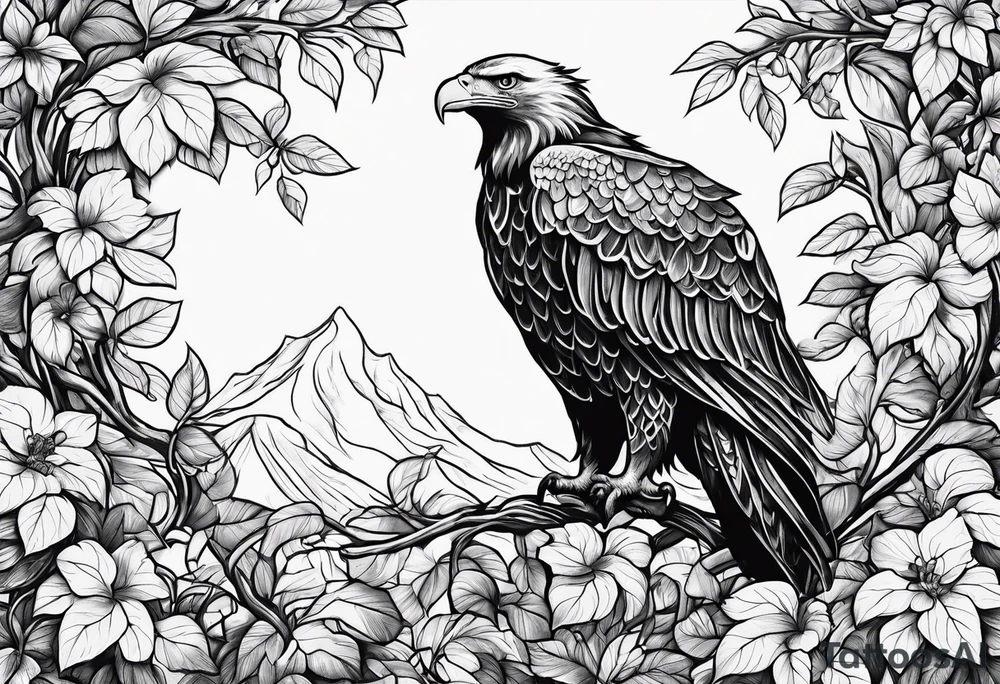 Leafy vines with eagle tattoo idea