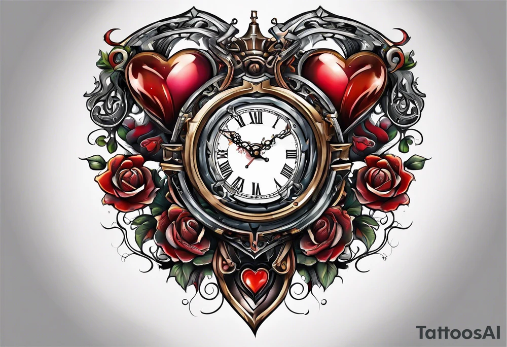 Heart with clock hands on 8 and 5 tattoo idea