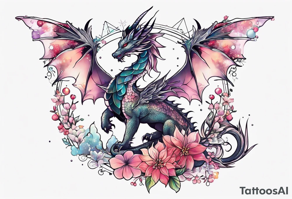 Constellation, wing , snow , cross , dragon female japan kawaii , flower tattoo idea