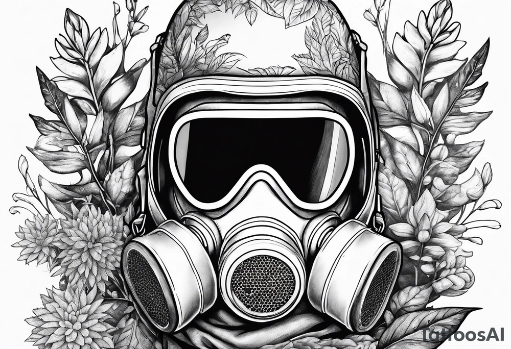 plants growing around a hazmat suit mask tattoo idea