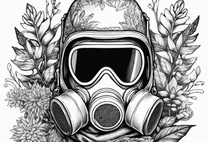 plants growing around a hazmat suit mask tattoo idea