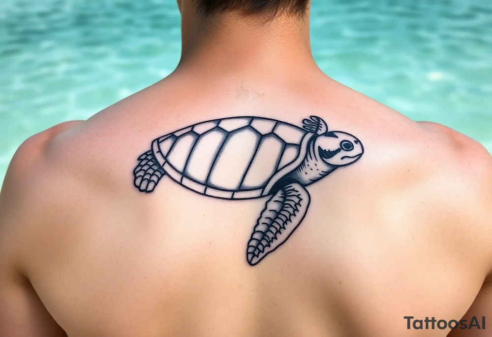 Seychelles islands map, water, beach, sand, turtle. Back ouece tattoo idea