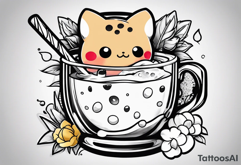 super cute anime boba tea tattoo idea