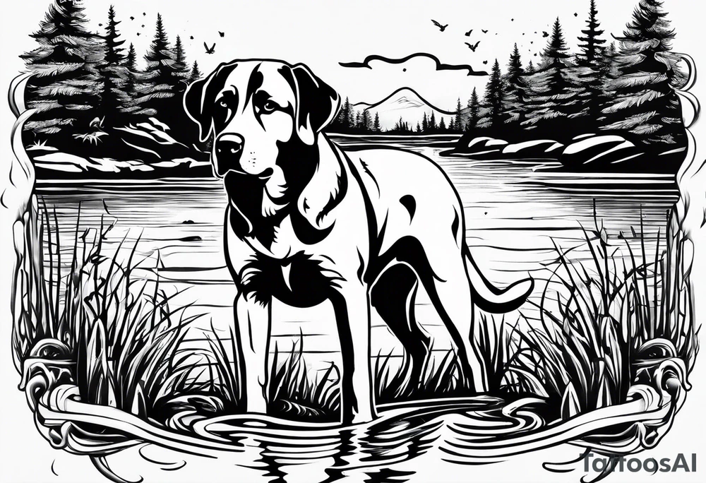 My dog Duke passed away and he loved trying to get sticks off the bottom of the creek tattoo idea