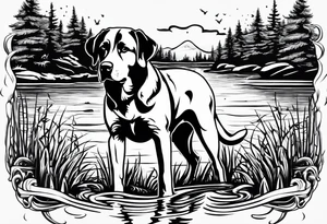 My dog Duke passed away and he loved trying to get sticks off the bottom of the creek tattoo idea