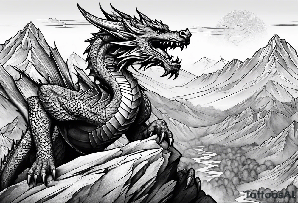 aztech dragon climbing mountain tattoo idea