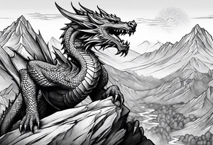 aztech dragon climbing mountain tattoo idea