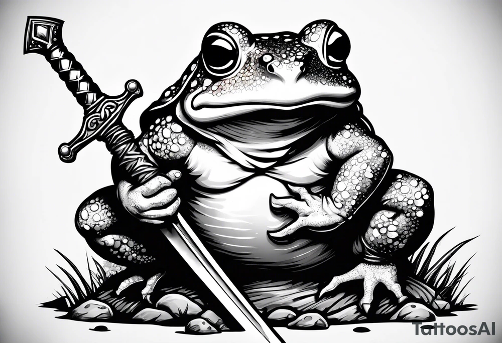 toad with sword; sword s¡is pointing down(sword stuck in the ground) as if the toad was standing; no clothes tattoo idea