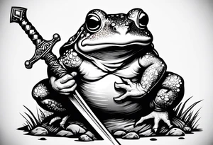 toad with sword; sword s¡is pointing down(sword stuck in the ground) as if the toad was standing; no clothes tattoo idea
