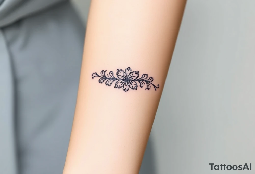 A lace-trimmed ribbon around the forearm, with fine embroidery-inspired details tattoo idea