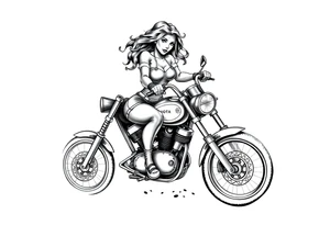 woman on a motorcycle combined with a gambling theme all sleeve tattoo idea