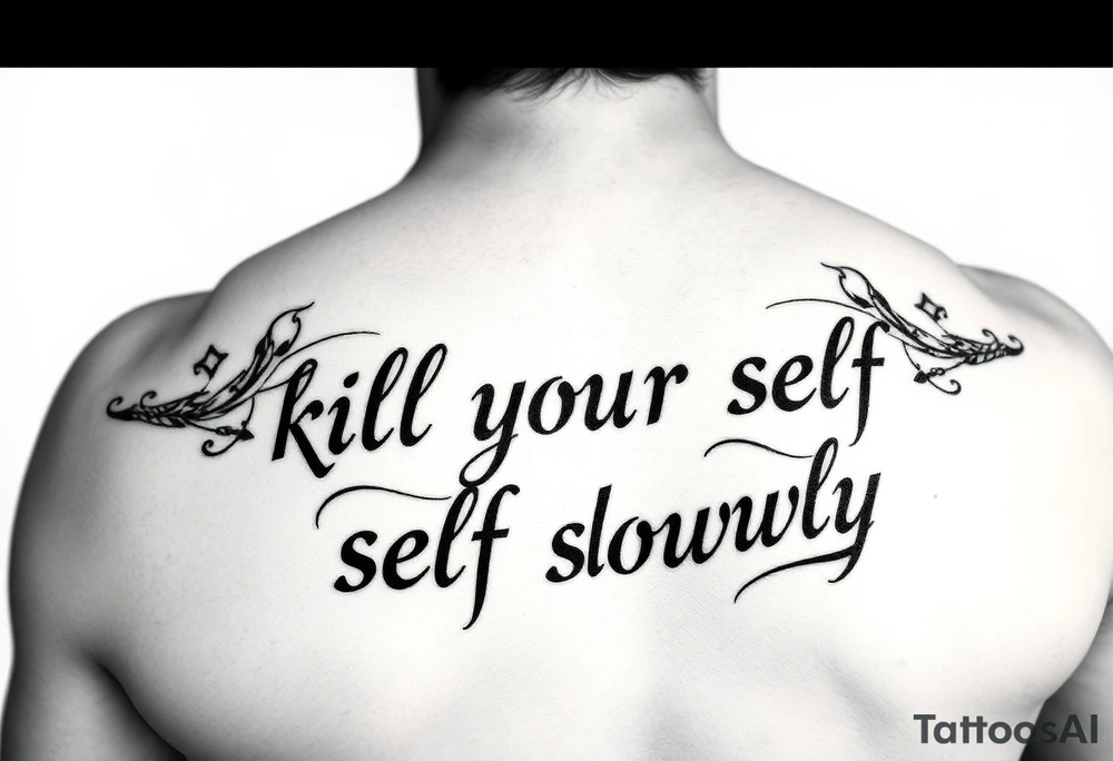 Bad ass don’t that says “kill your self slowly” outline black and white tattoo idea
