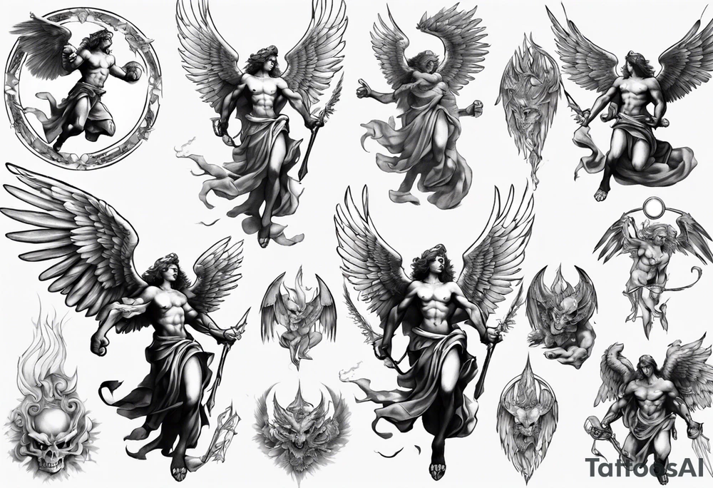 Archangel fighting demon tattoo idea