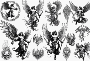Archangel fighting demon tattoo idea