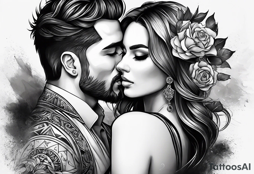 um casal de leões e seus dois filhotes dentro de um retângulo tattoo idea