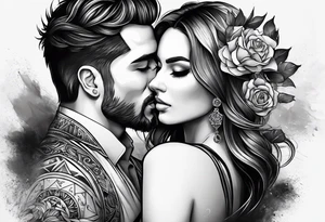 um casal de leões e seus dois filhotes dentro de um retângulo tattoo idea