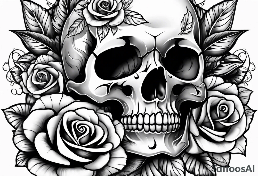 Skull rose santanic pagan realistic tattoo idea
