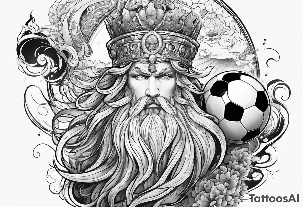 God with soccer and lighting with an ocean tattoo idea