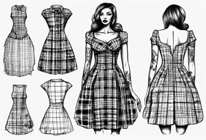 sketch of a plaid dress on a tailor's model tattoo idea
