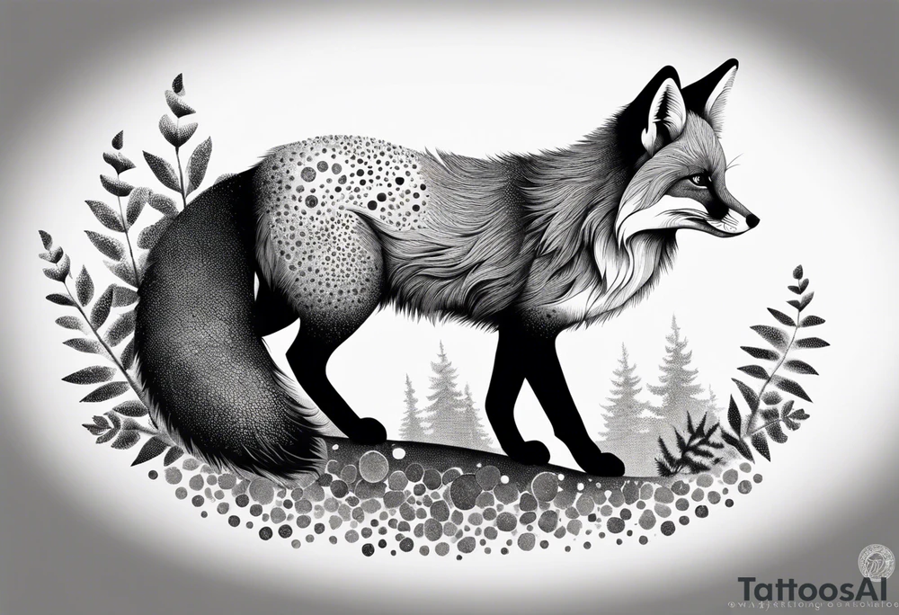 A playful fox with a bushy tail, set in a lush forest, illustrating cleverness and adaptability.” tattoo idea