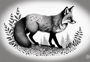 A playful fox with a bushy tail, set in a lush forest, illustrating cleverness and adaptability.” tattoo idea