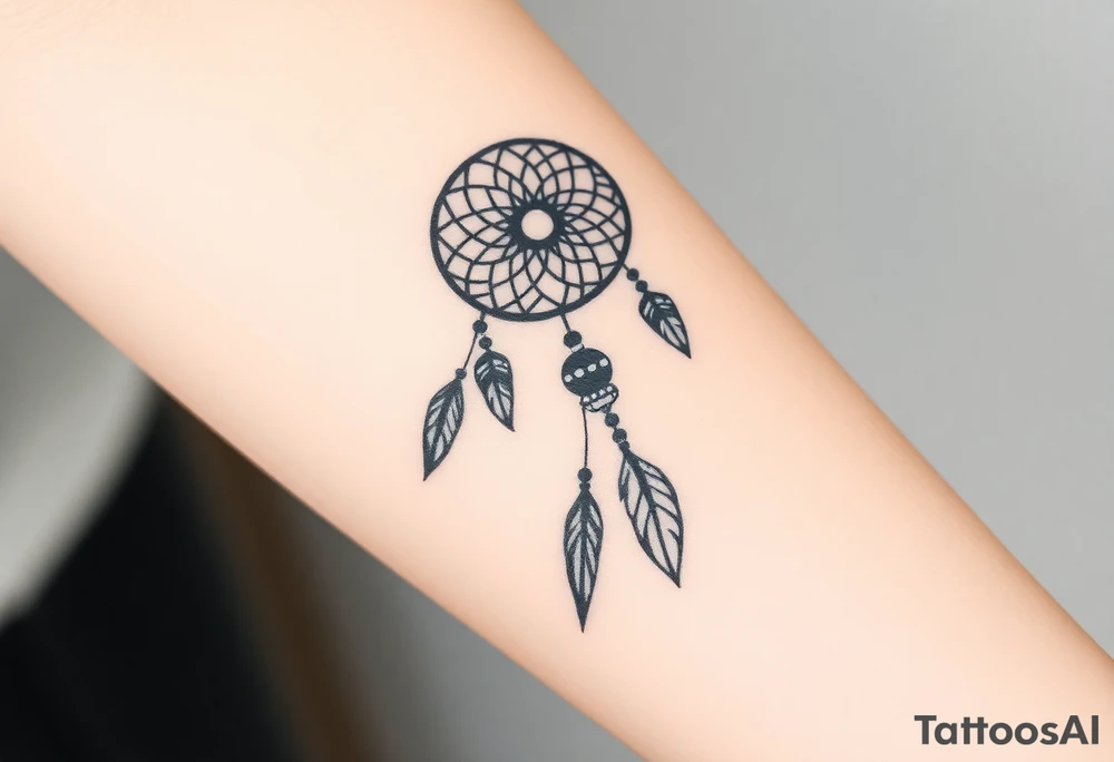 native dreamcatcher with flowing feathers and sacred beads tattoo idea