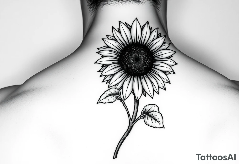 Sunflower with stem and leaves tattoo idea