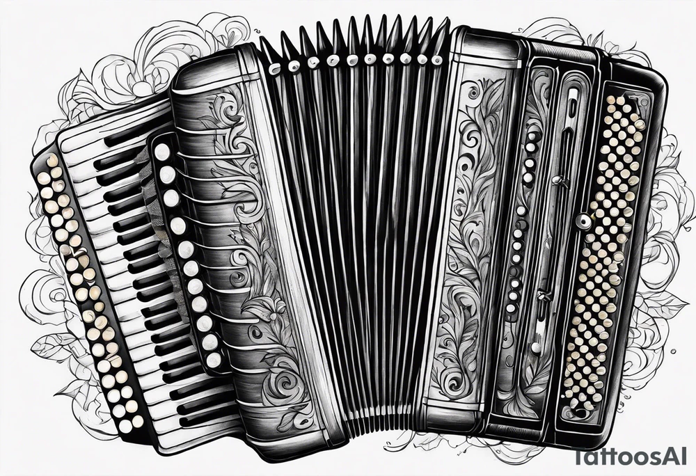 Accordion on a burn paper tattoo idea