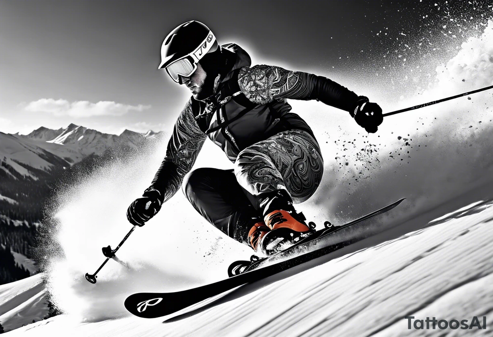 Skier in motion, fine line, more abstract tattoo idea Skier in motion, fine line, more abstract tattoo idea
