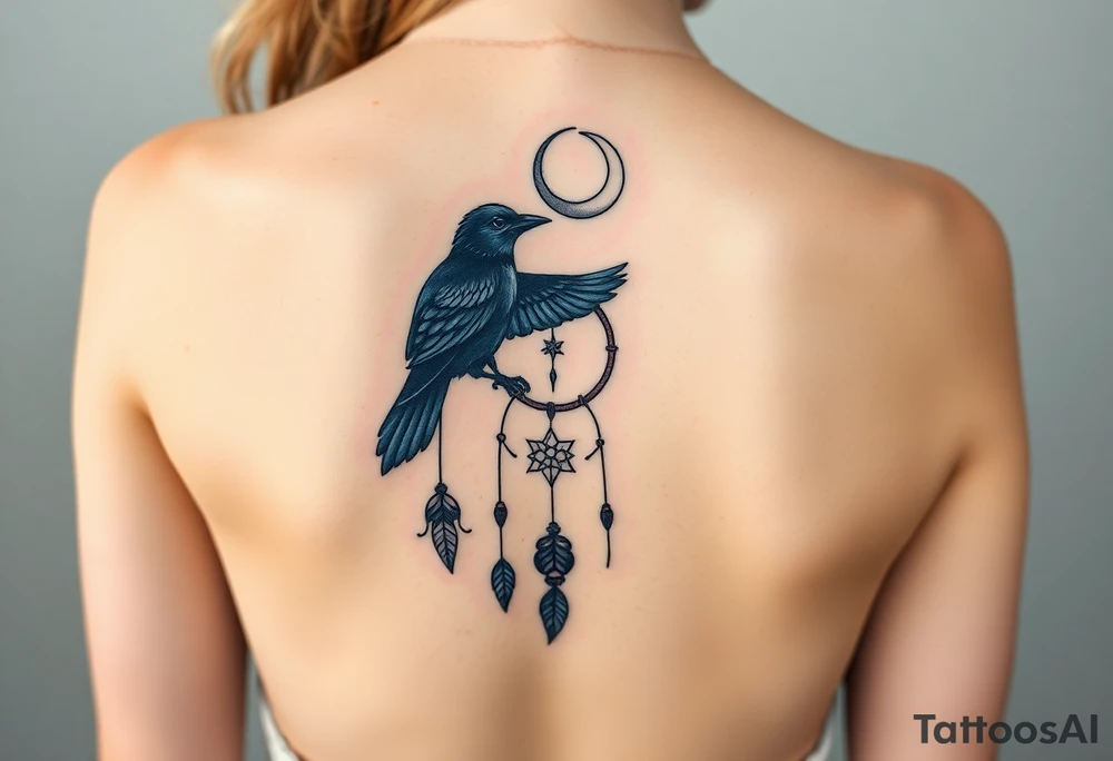 Raven dream catcher milky way moon shooting star tattoo idea